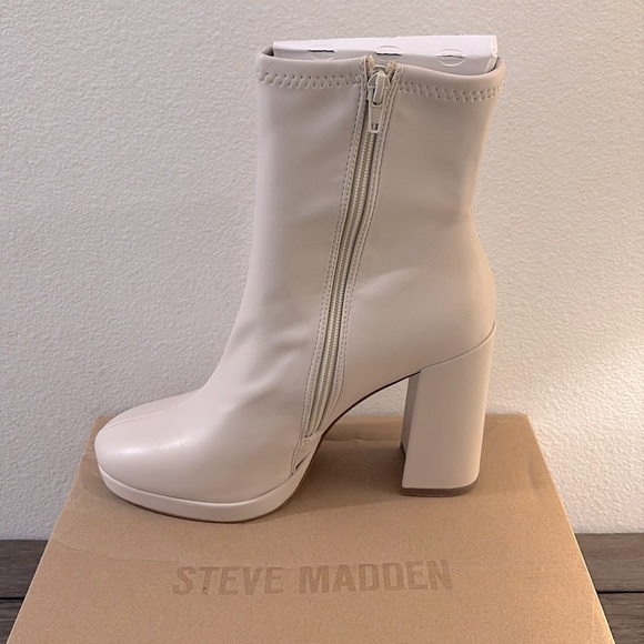 ❌SOLD OUT❌ NIB [Steve Madden] Bone Beige Macayla Block Heel Zip-Up BootS Womens - Picture 6 of 15